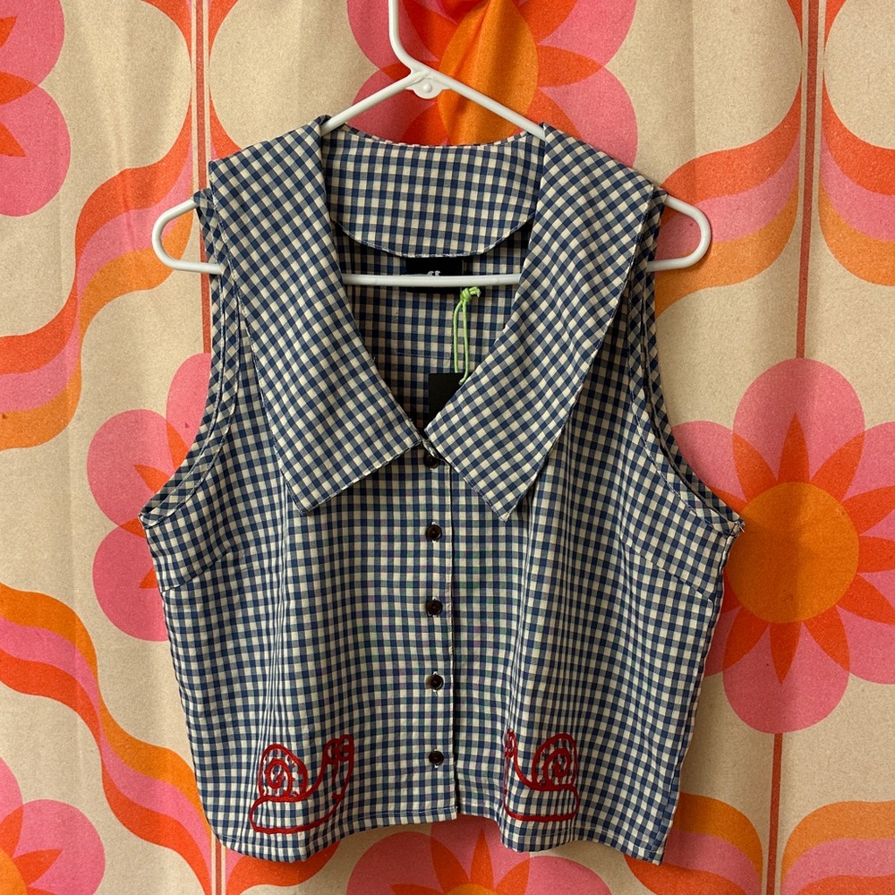 Lazy Oaf Blue and White Checkered Sleeveless Top